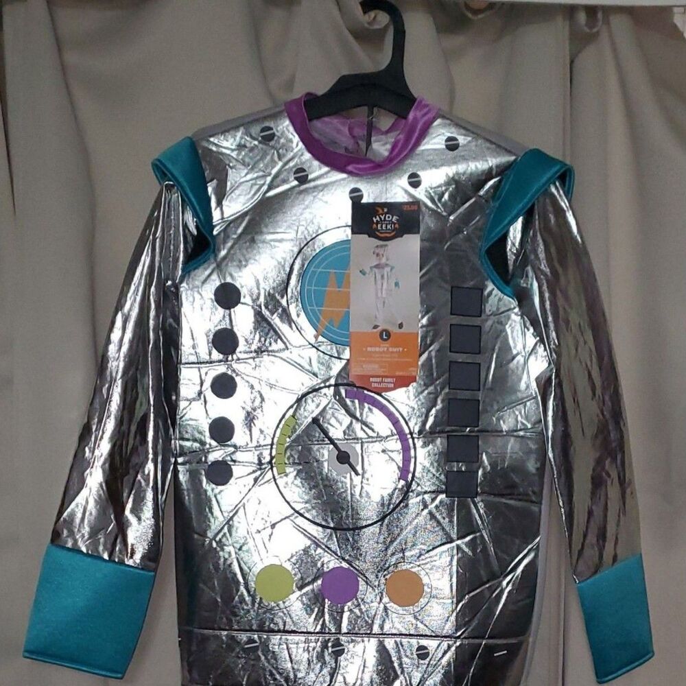 HYDE And EEK Kid's Robot Metallic Silver Suit Costume Size L (NO PANTS)